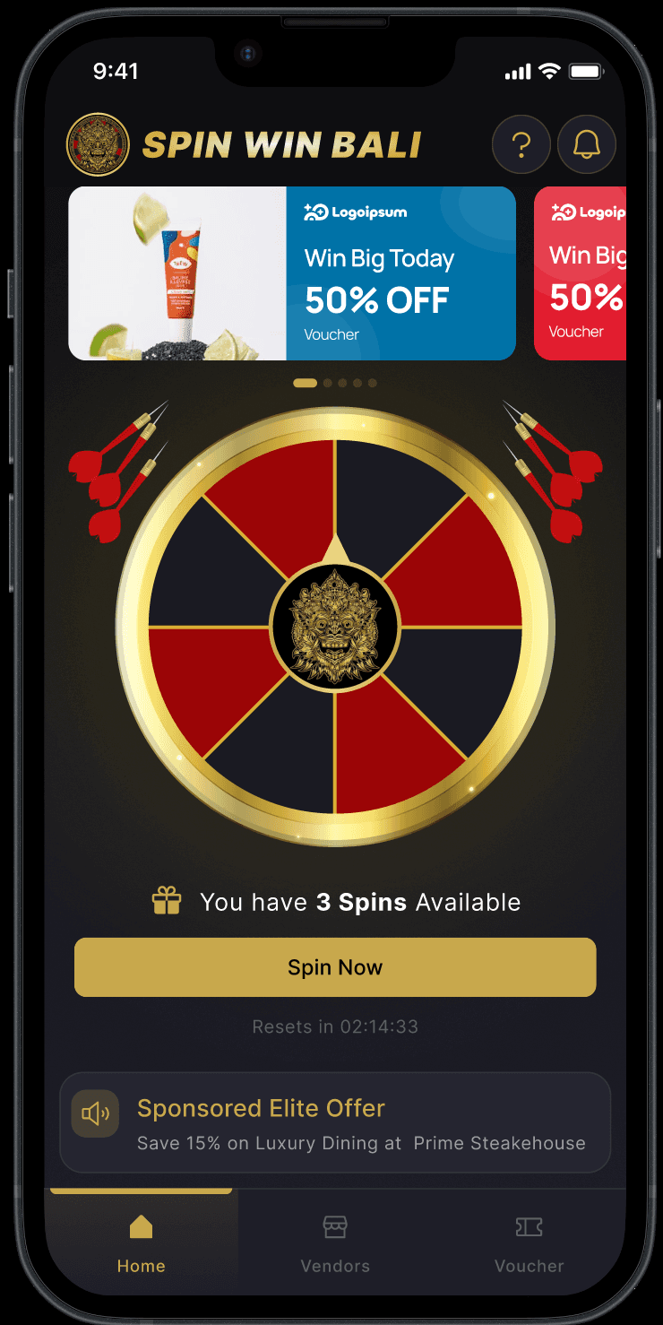 Spin & Win Bali app home screen